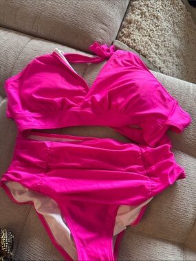 Hot Pink Two-Piece Swimsuit Set